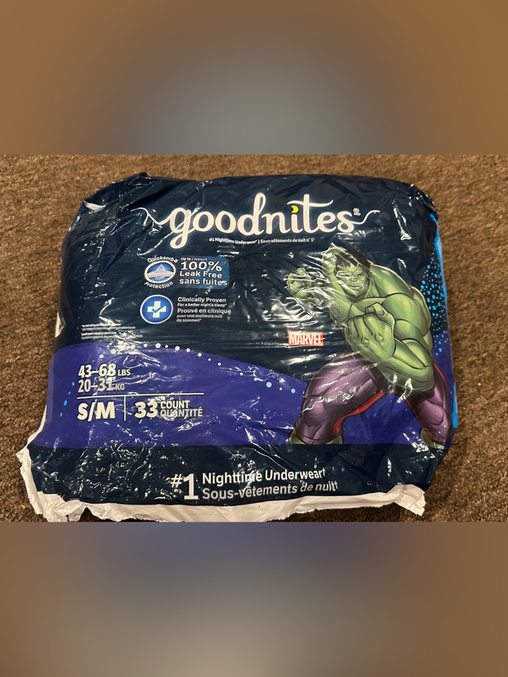 NEW! Assorted Toddler S/M Disposable Pull up Goodnites Diapers HULK (32ct + 3)